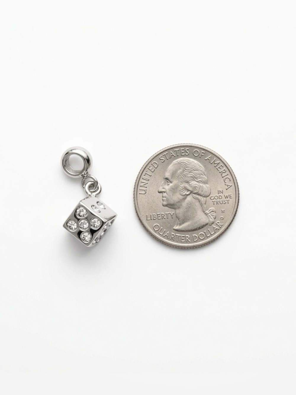 Silver Dice Rhinestones Charm Pandora Compatible - Picture 2 of 3